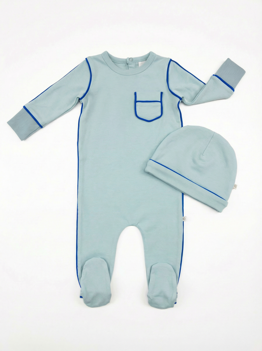 Blue Piping Footie set