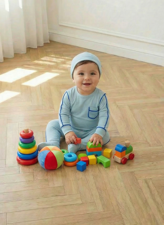 Blue Piping Footie set