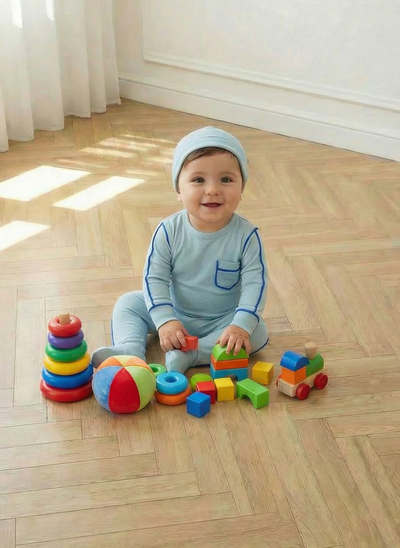 Blue Piping Footie set