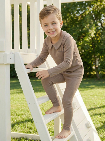 Taupe Classic Collar Loungewear Set